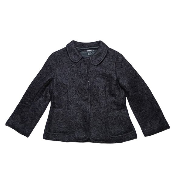 DKNY Women’s 10 Black Mohair Wool Blend Lined Short Jacket Blazer Coat Elegant - Picture 4 of 10